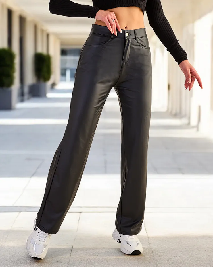 Royalfashion Női széles eko bőrnadrág