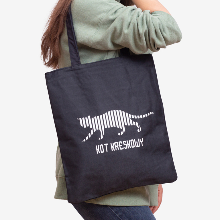 Fekete szövettáska macskajelzéssel és nyomattal - Kiegészítők