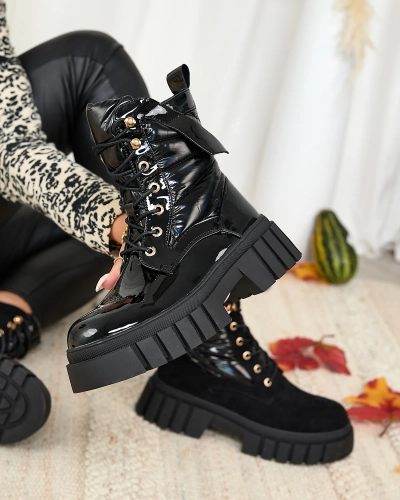 Royalfashion Női lakkozott fekete Wefetto csizma