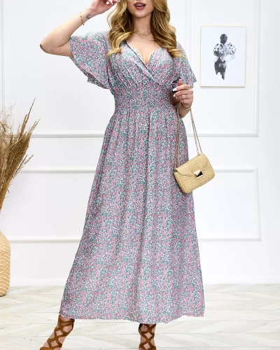 Női zöld hosszú ruha virágmintával - Ruházat