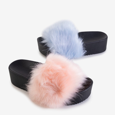 Női kék papucs, szőrme Lorina - Lábbeli