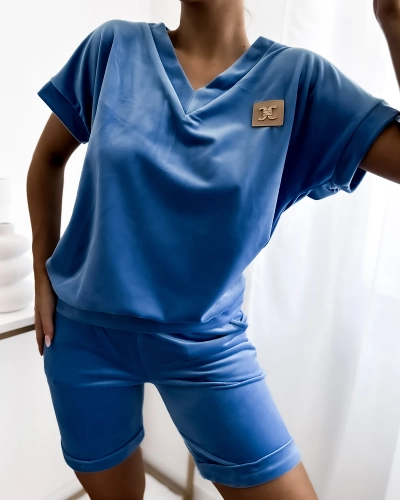 Royalfashion Kék velúr női tréningruha szett