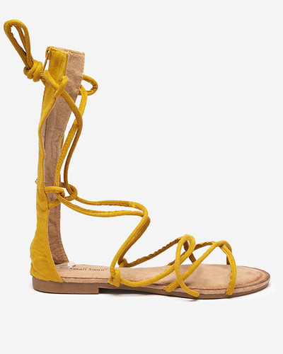 OUTLET Jeniso mustáros lábszárközépig érő gladiátor szandál - Lábbeli