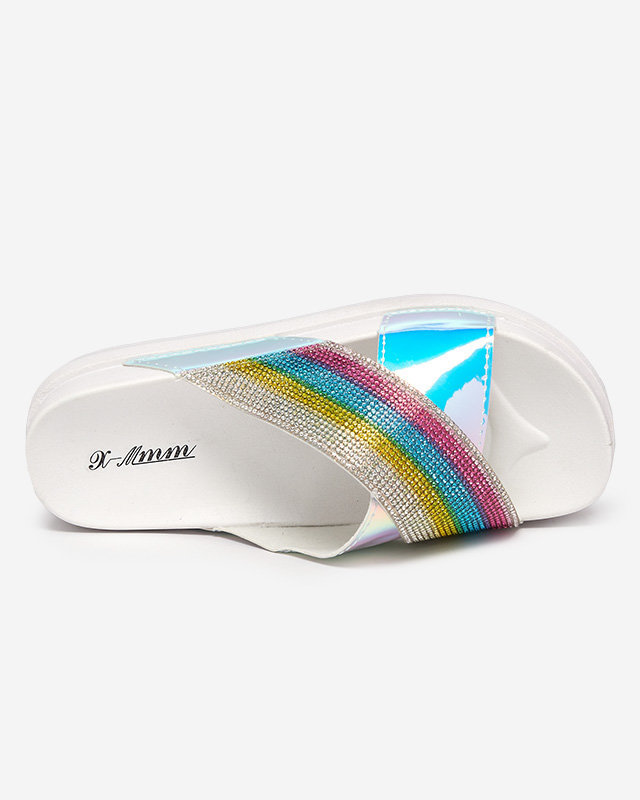 OUTLET Női fehér holografikus papucs flitterekkel Yalay - Footwear