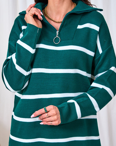 Royalfashion Női zöld pulóver kigombolt garbóval