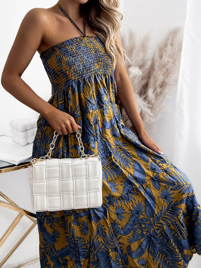 Mustárkék női midi ruha virágos motívummal PLUS SIZE - Ruházat