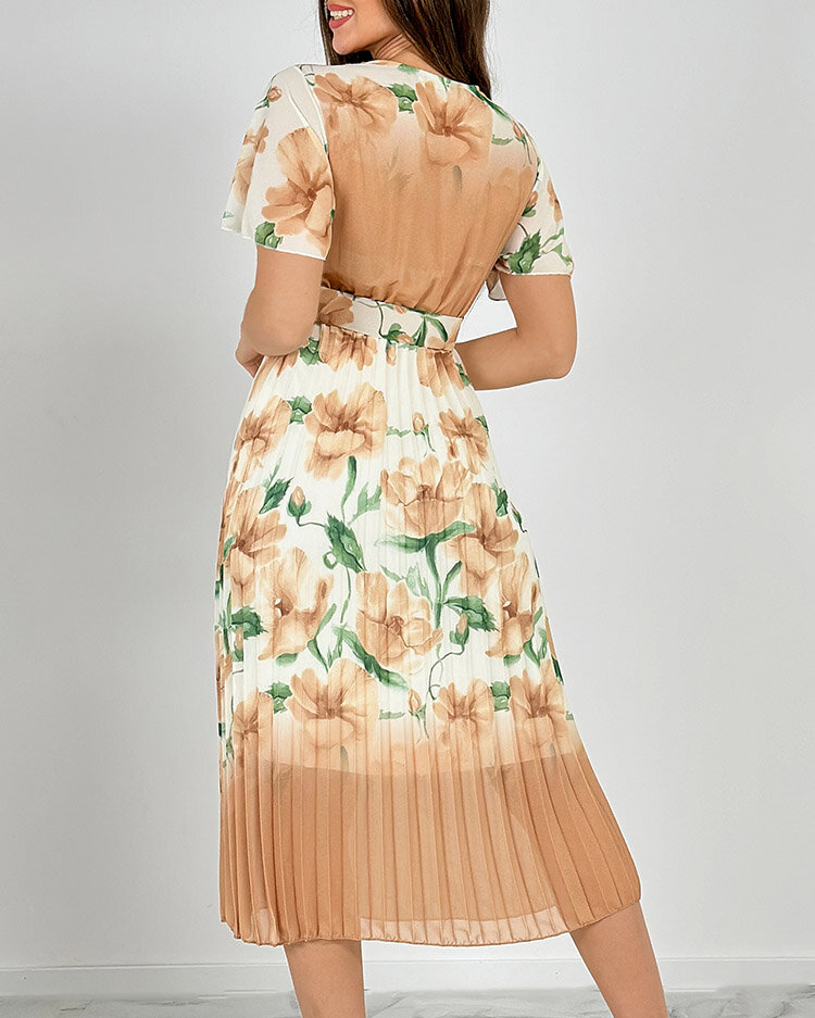 Royalfashion Női pliszírozott virágos midi ruha