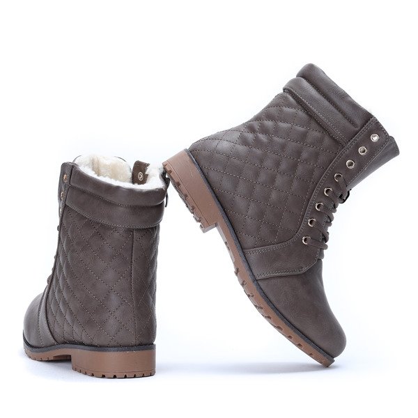 Brązowe workery z pikowanym wykończeniem Marlenne- Obuwie