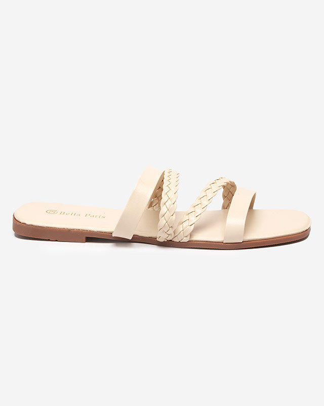 OUTLET Bézs színű öko-bőr női pántos papucs Boresi - Lábbeli