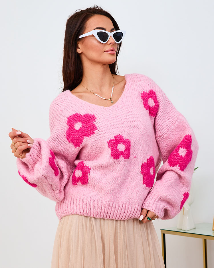 Royalfashion Brown női virágos pulóver