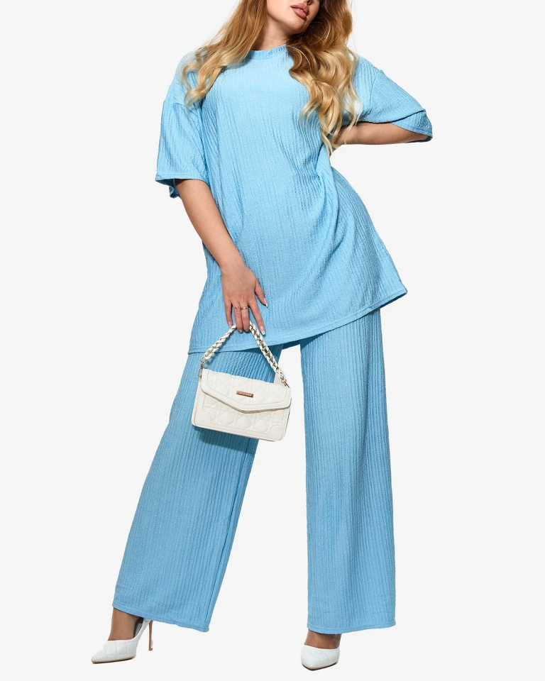 Női bordás szett kék színben- Ruházat