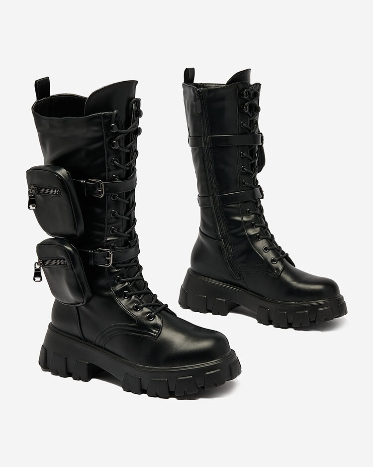 Royalfashion Fekete női bagger csizma Atiuha tasakkal