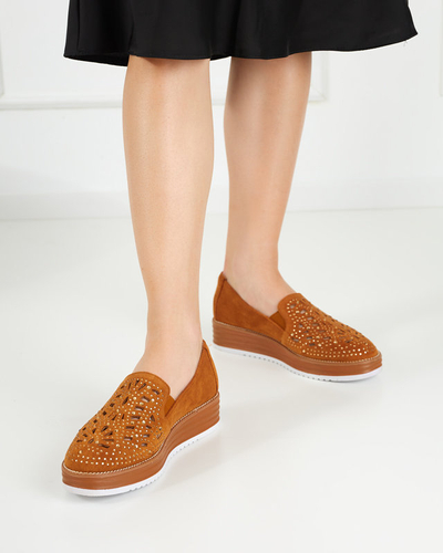 OUTLET Barna női cipő cirkóniákkal Lamsiou - Lábbeli