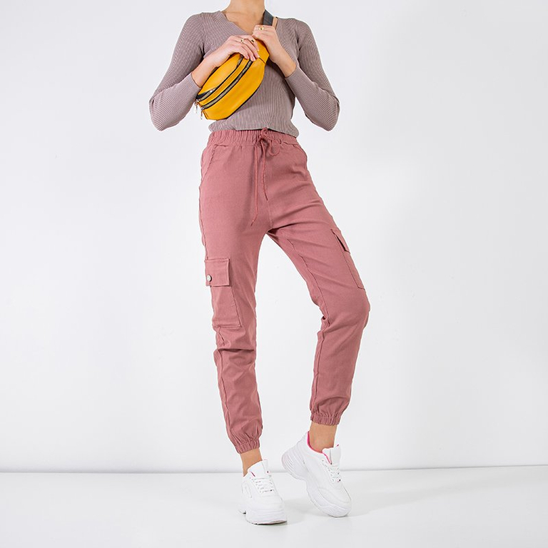 Sötét rózsaszín női teher nadrág zsebbel - Ruházat