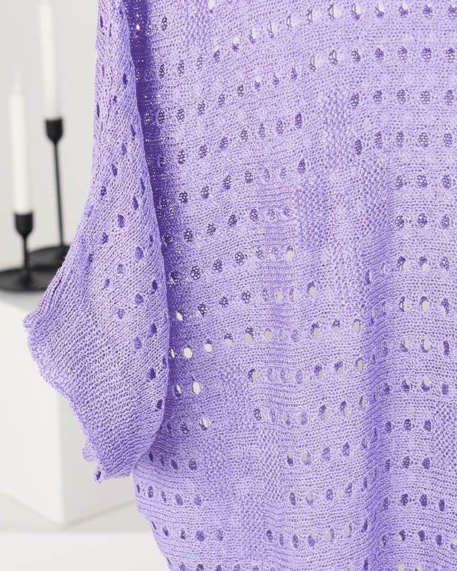 Női lila áttört pulóver leengedett vállú - Ruházat