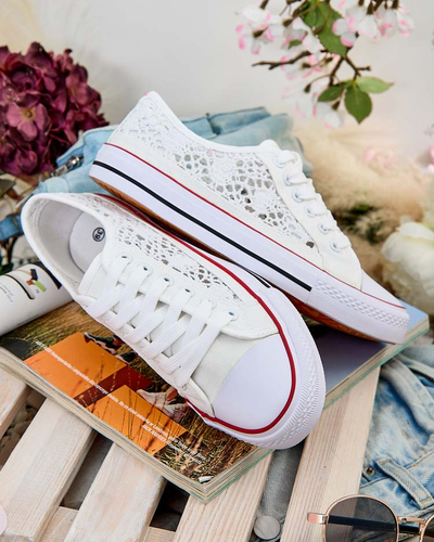 Aurelia Bianco - Royalfashion áttört fehér szövet tornacipő, 40-es méret