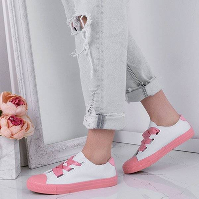 OUTLET Lila szalaggal kötött fehér és rózsaszín cipők - Lábbeli