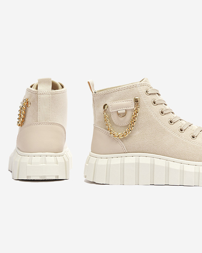 Krémszínű női csipkés sportcsizma díszítéssel Tamti - Lábbeli