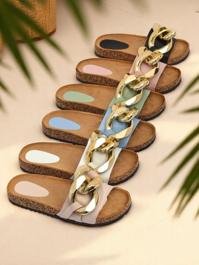 Női bézs papucs Sofig-Footwear díszítéssel