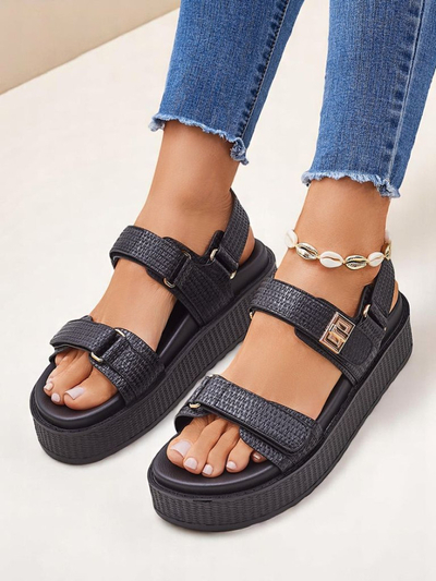 Royalfashion Ariadne platformos női szandál – fekete ökológiai bőr, tépőzár, nyár