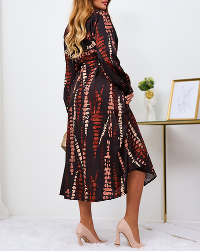 Royalfashion Fekete és barna mintás női maxiruha