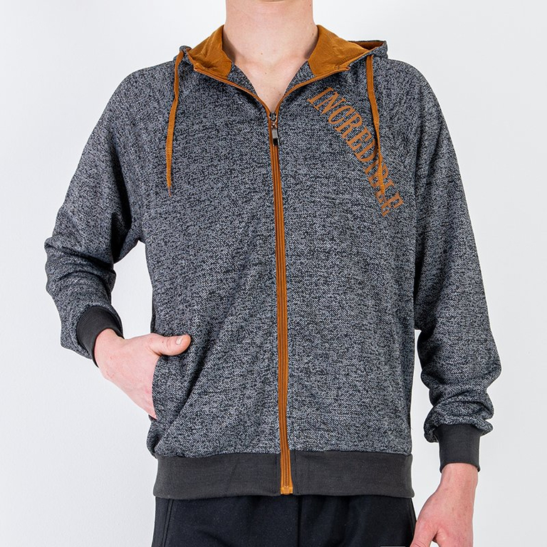 Sötétszürke férfi pulóver feliratokkal - Ruházat