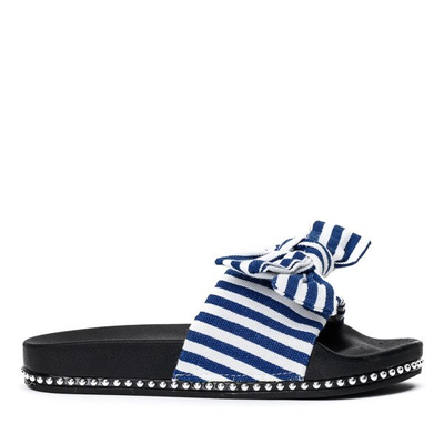 Fehér és sötétkék papucs Akelia íjjal - Lábbeli