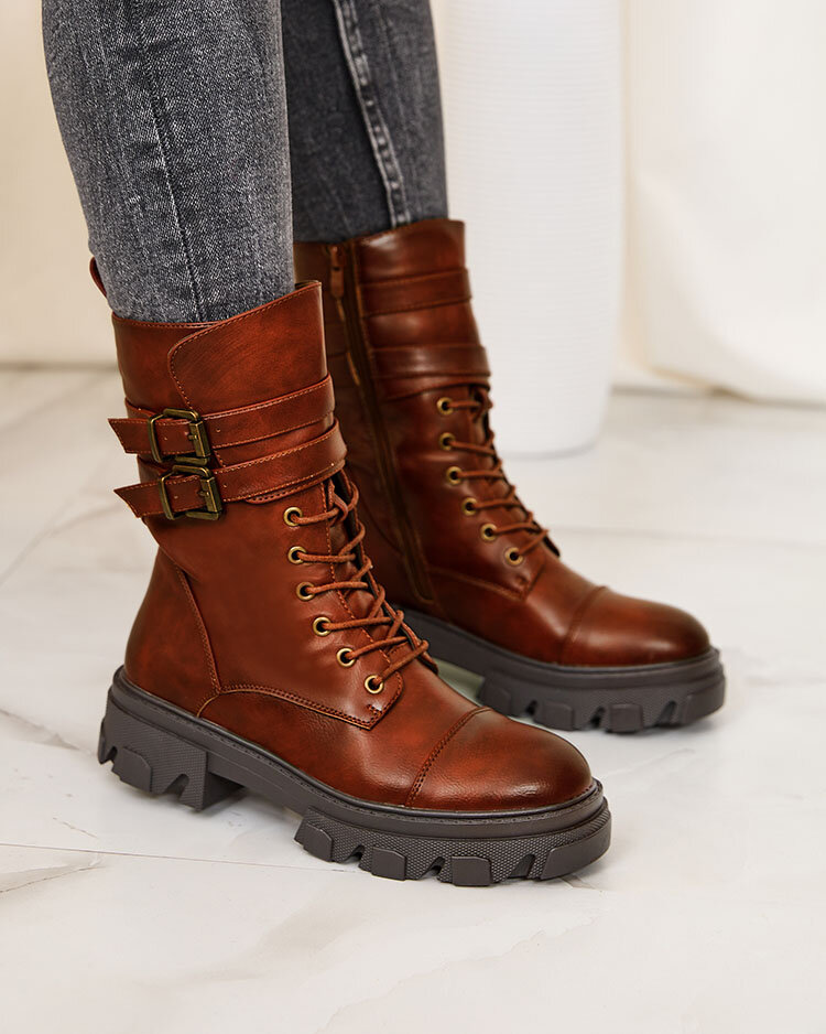 Royalfashion Eco bőr női bagger csizma barna színben Faserti