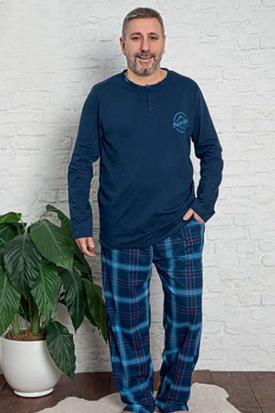 Royalfashion Pamut kockás férfi pizsama PLUS SIZE