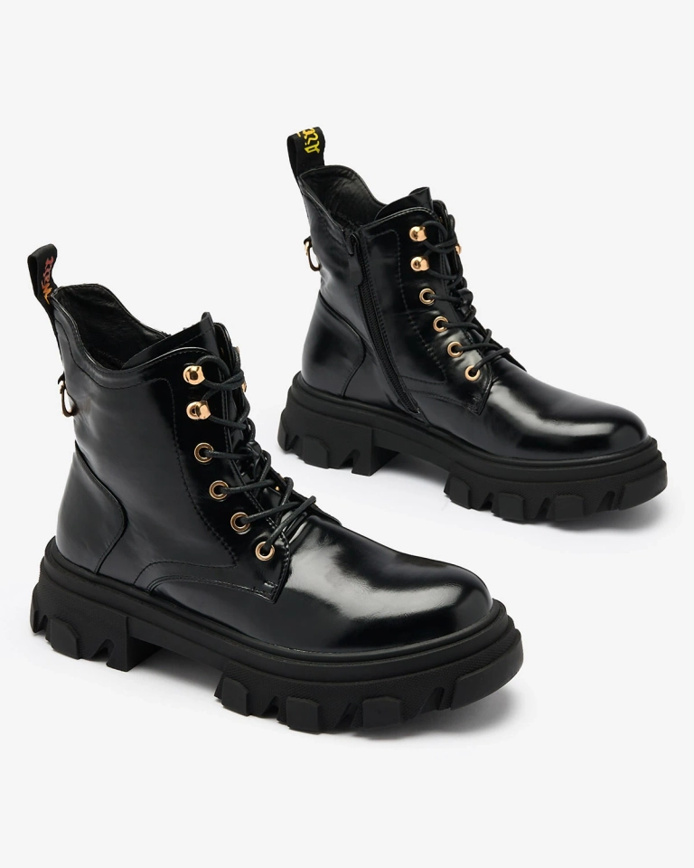 Royalfashion Fekete öko-bőr női szigetelt Selori trapper csizma