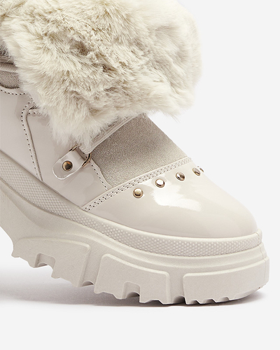 Bézs női fűzős hócsizma Fentes- Footwear