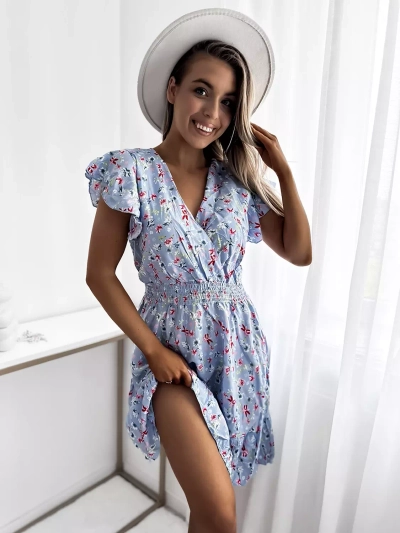 Royalfashion Kék női miniruha virágos motívummal