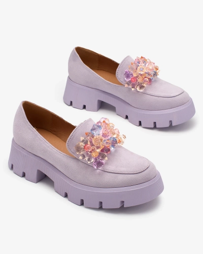 OUTLET Royalfashion Lila női mokaszin színes kristályokkal Crystal Glam