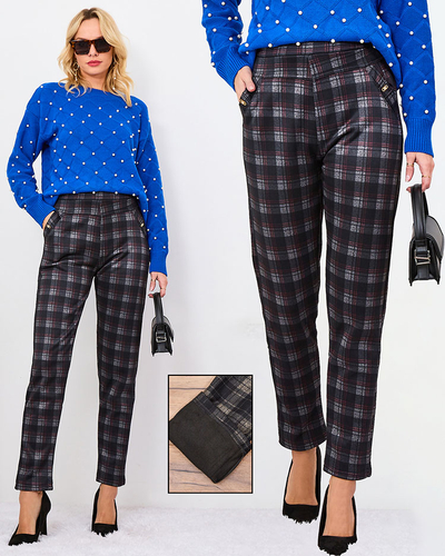 Royalfashion Szürke-piros női szigetelt kockás treggings