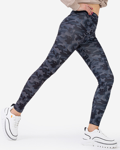 Mintás női sötétszürke magas derekú leggings - Ruházat