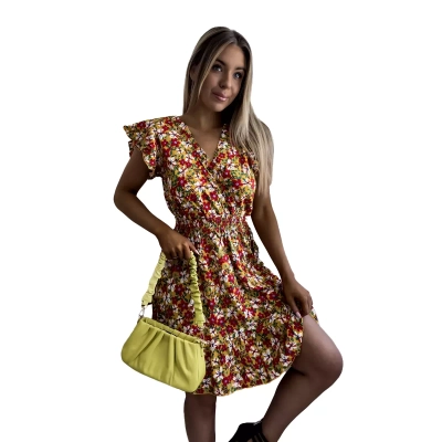 Sárga női miniruha virágmintával - Ruházat