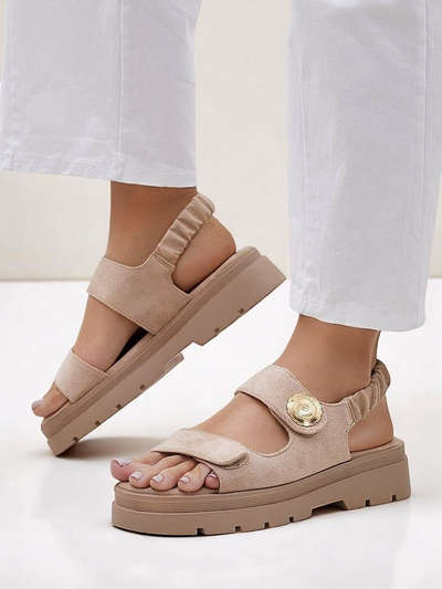 Royalfashion Callista bézs női platform szandál velúrból
