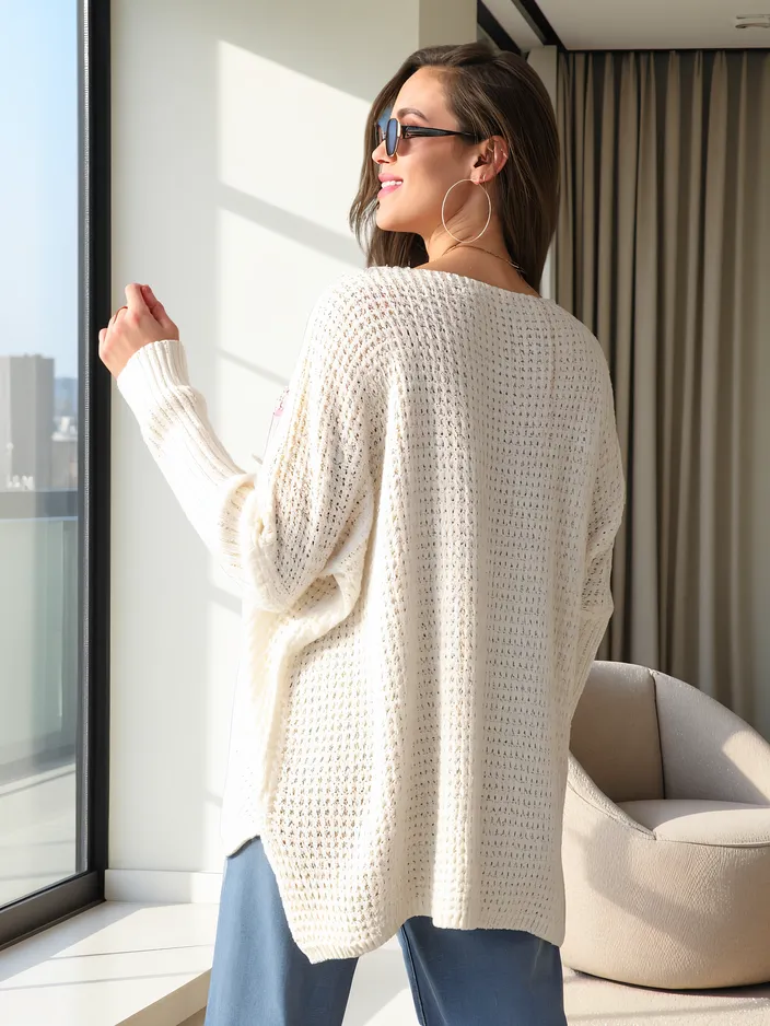 Royalfashion Női túlméretezett akril pulóver szív mintával