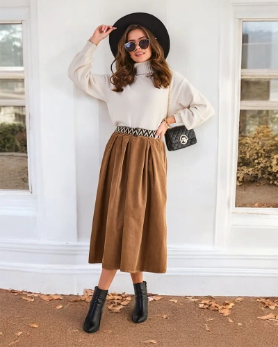 Royalfashion Női velúr midi szoknya