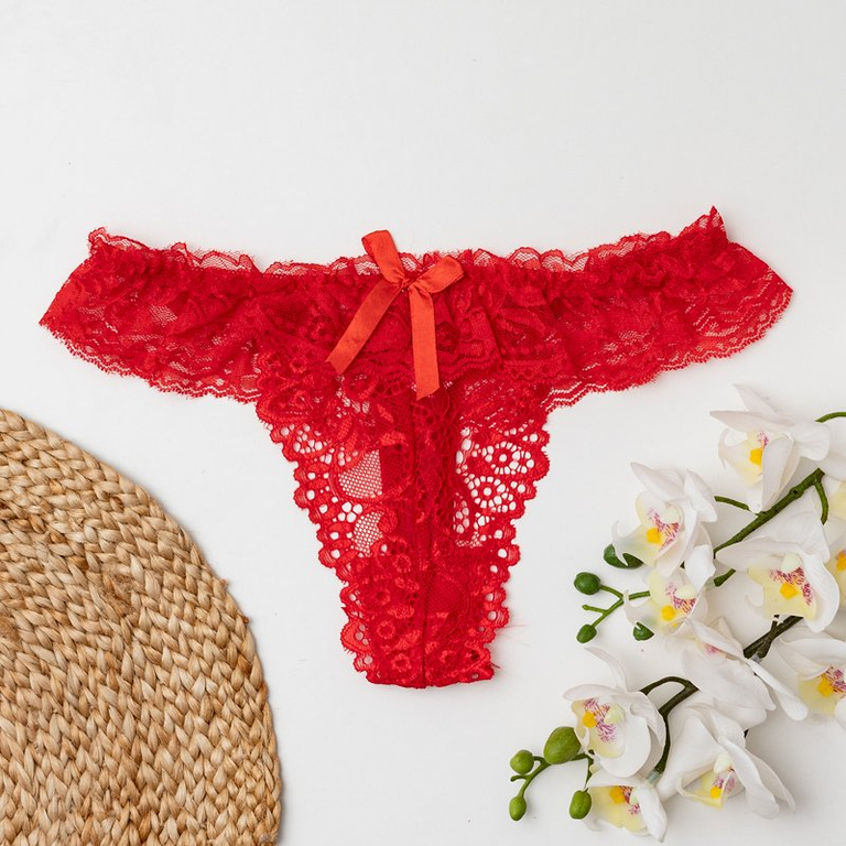 Női piros csipke tanga - Fehérnemű