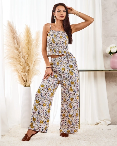 Royalfashion Mintás női szett bézs színben