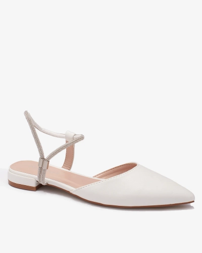 Royalfashion Fehér női díszített csillogó talpú lapos sarkú szandál