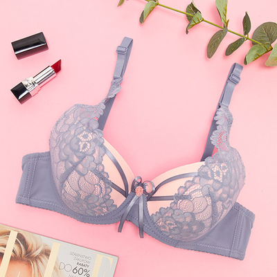 Női rózsaszín melltartó lila csipkével - Fehérnemű