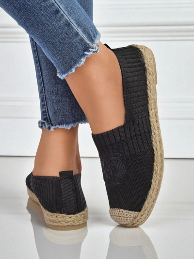 Atena fekete női espadrilles – lapos sarok, ökológiai velúrbőr