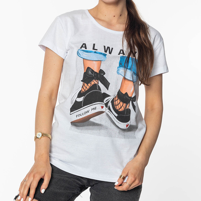 Női fehér nyomott póló - Ruházat