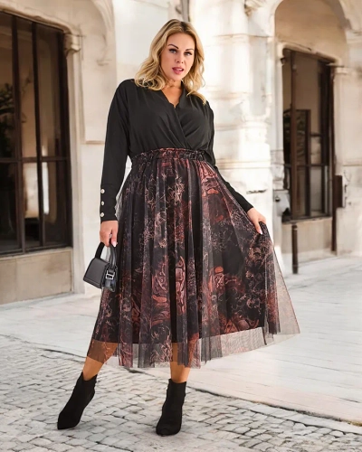 Royalfashion Női két rétegű midi szoknya