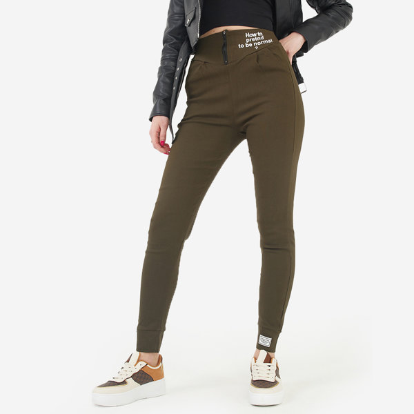 Női zöld szövet tregging díszfelirattal - Ruházat