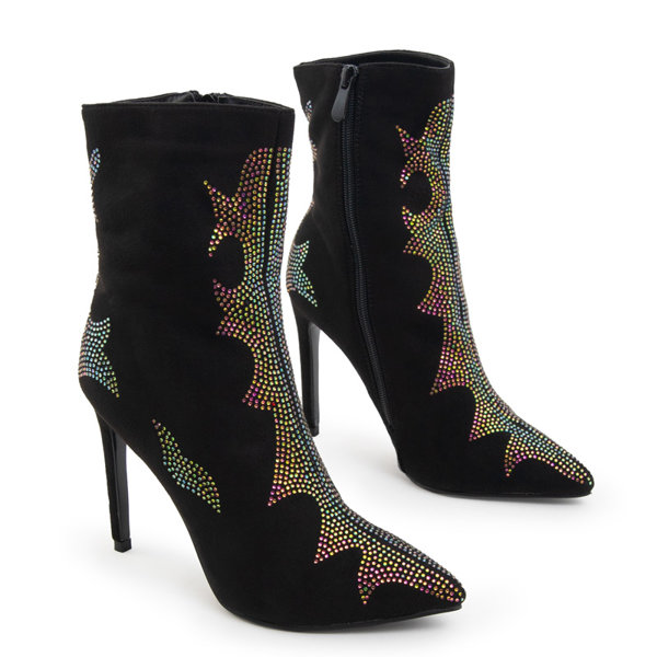 OUTLET Fekete velúr csizma dekoratív Afis-Footwear felsőrésszel