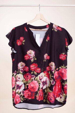 Czarna damska bluzka w kwiaty - Odzież