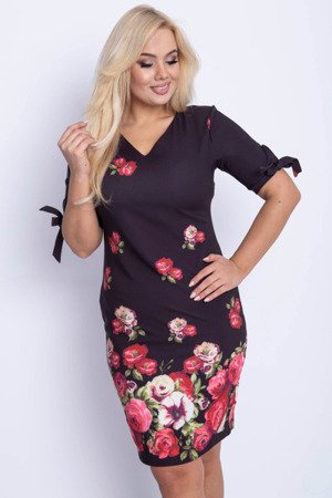 Czarna sukienka w kwiaty PLUS SIZE - Odzież